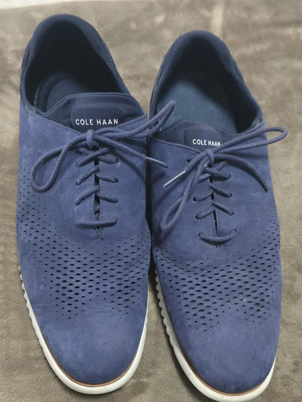 Cole Haan Men's Navy Suede Perforated Lace-Up Oxfords